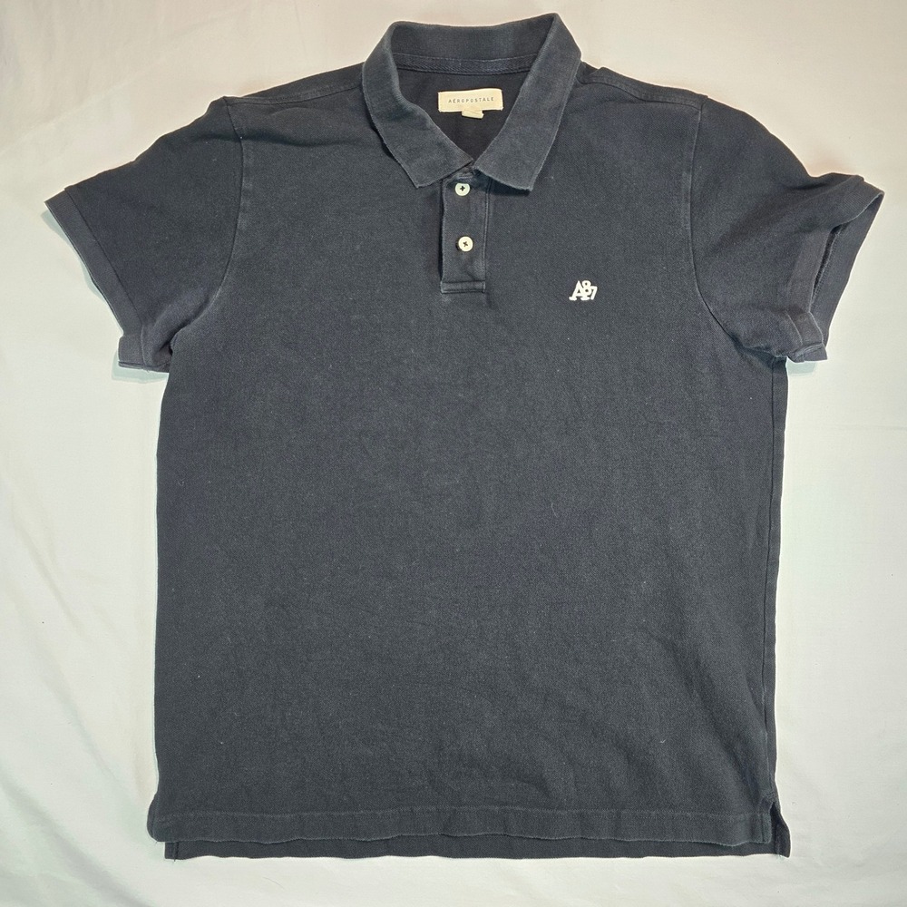 Aeropostale Mens Black A87 Logo Pique Polo Shirt XL Short Sleeve Casual Cotton